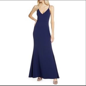 Lulus V-Neck Trumpet Navy Gown Dress M Medium New With Tags